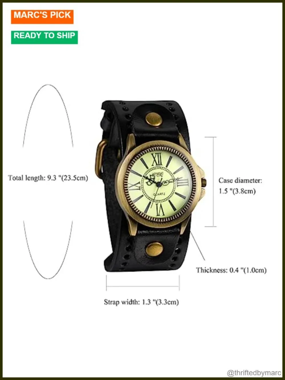 Vintage Bronze Leather Cuff Watch - Steampunk Analog Quartz Wristwatch Unisex